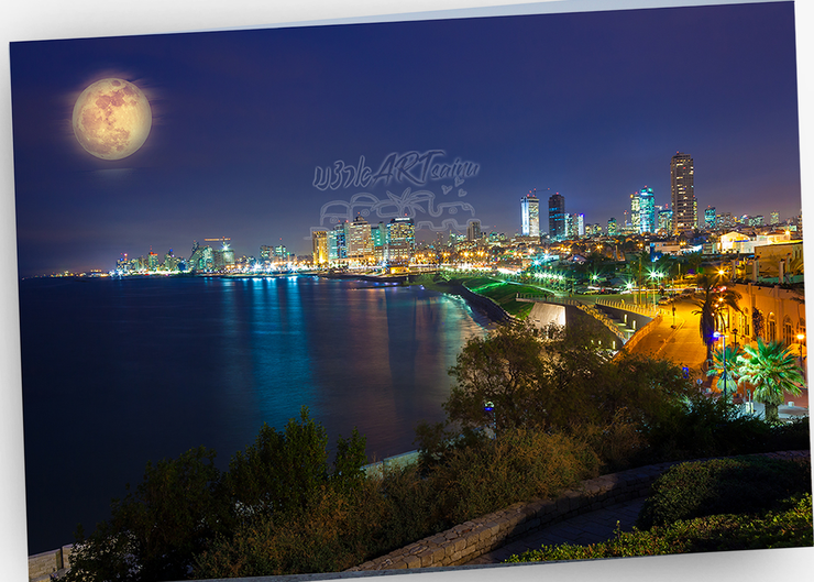 ISRAEL ART~Tel Aviv Mediterranean Coastal Night Lights~