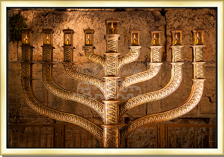 WESTERN WALL ART~Lit Menorah Wailing Wall